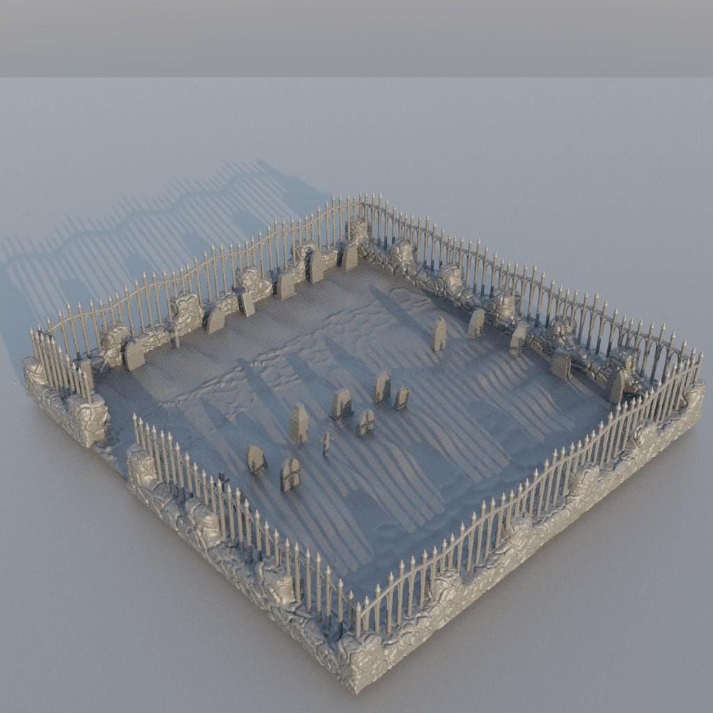 Small Graveyard - Tabletop Terrain - 28 MM, Tabletop 3D Printed Terrain by MiniatureLand, Perfect for Wargaming and RPGs
