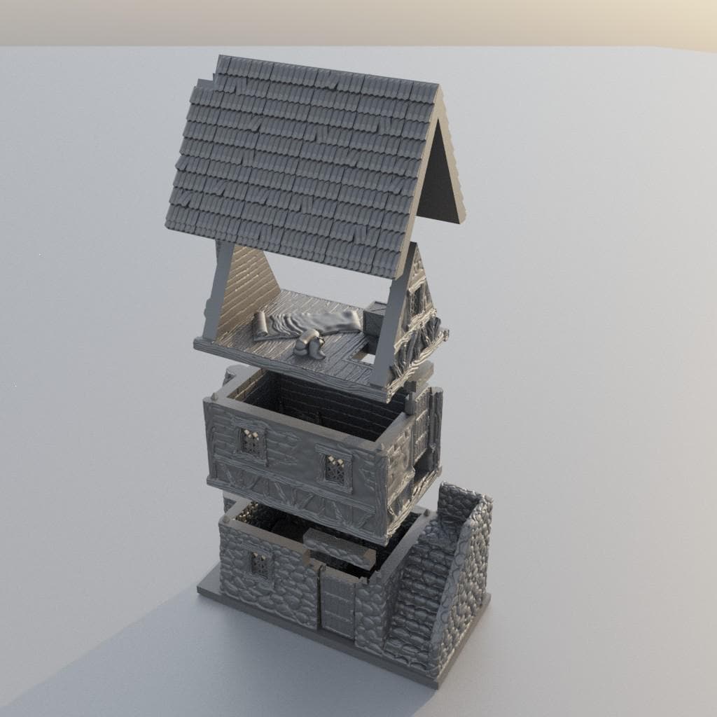 Two Story House - Tabletop Terrain - 28 MM, Tabletop 3D Printed Terrain by MiniatureLand, Perfect for Wargaming and RPGs