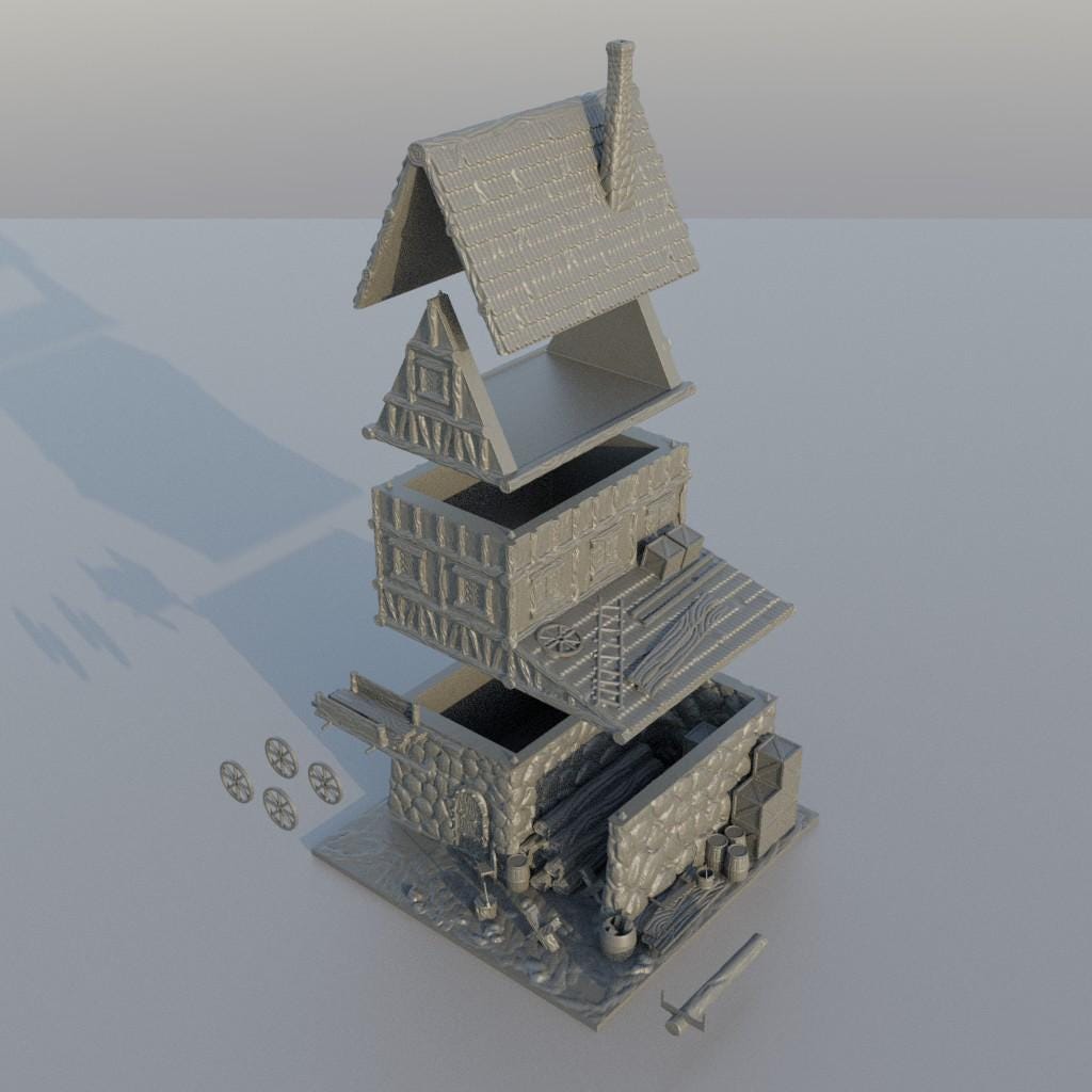 Carpenter House - Tabletop Terrain - 28 MM, Tabletop 3D Printed Terrain by MiniatureLand, Perfect for Wargaming and RPGs