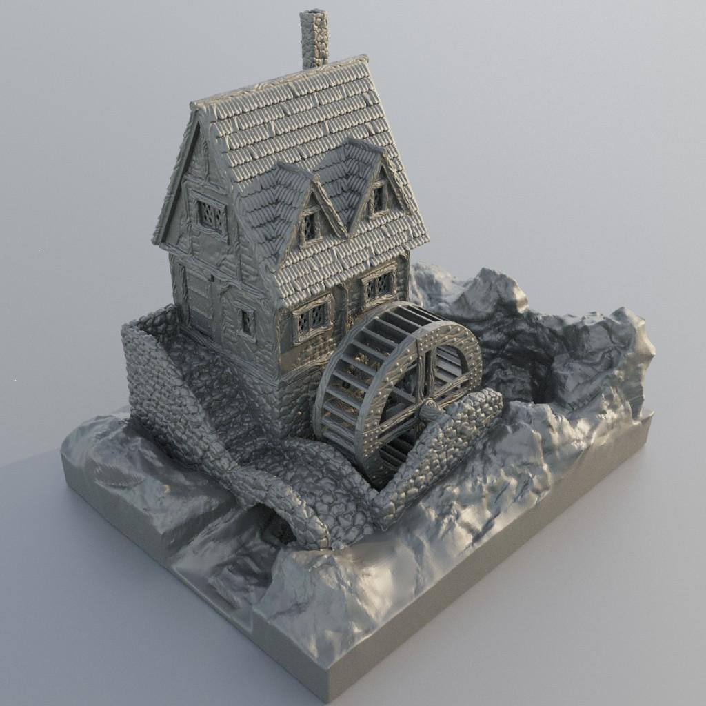 WaterMill House - Tabletop Terrain - 28 MM, Tabletop 3D Printed Terrain by MiniatureLand, Perfect for Wargaming and RPGs