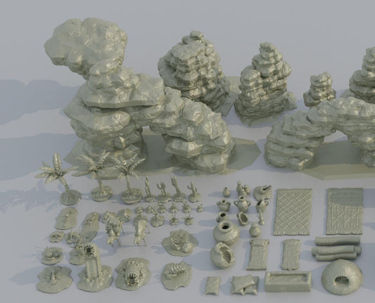 Desert Environment Pack - Tabletop Terrain - 28 MM, Tabletop 3D Printed Terrain by MiniatureLand, Perfect for Wargaming and RPGs