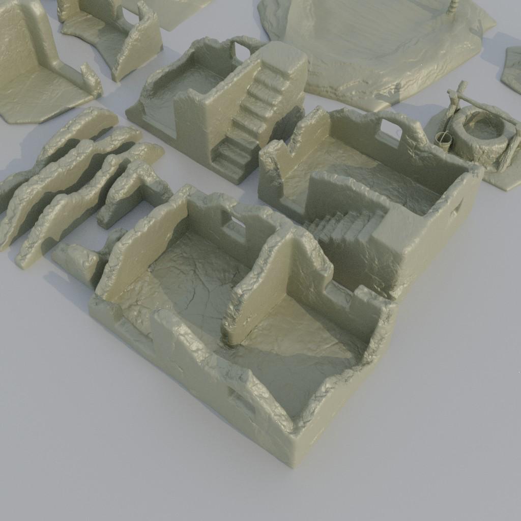 Desert Environment Pack - Tabletop Terrain - 28 MM, Tabletop 3D Printed Terrain by MiniatureLand, Perfect for Wargaming and RPGs