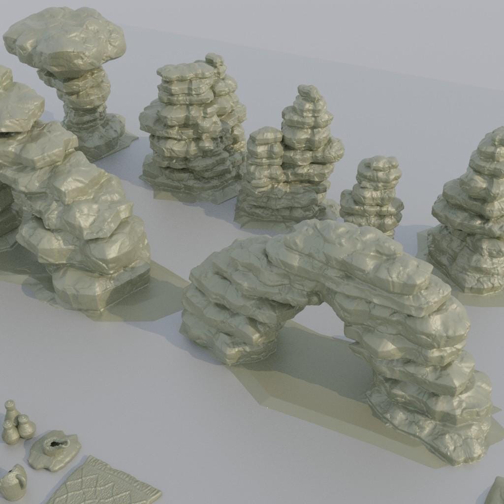 Desert Environment Pack - Tabletop Terrain - 28 MM, Tabletop 3D Printed Terrain by MiniatureLand, Perfect for Wargaming and RPGs