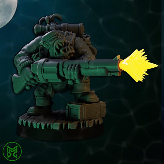 Pirate Commandos - Heavy Weapons, Space-Faring Orkish Menace Sculpted by Mekka Miniatures, Grimdark Compatible, Scaled for Sci-Fi Wargames