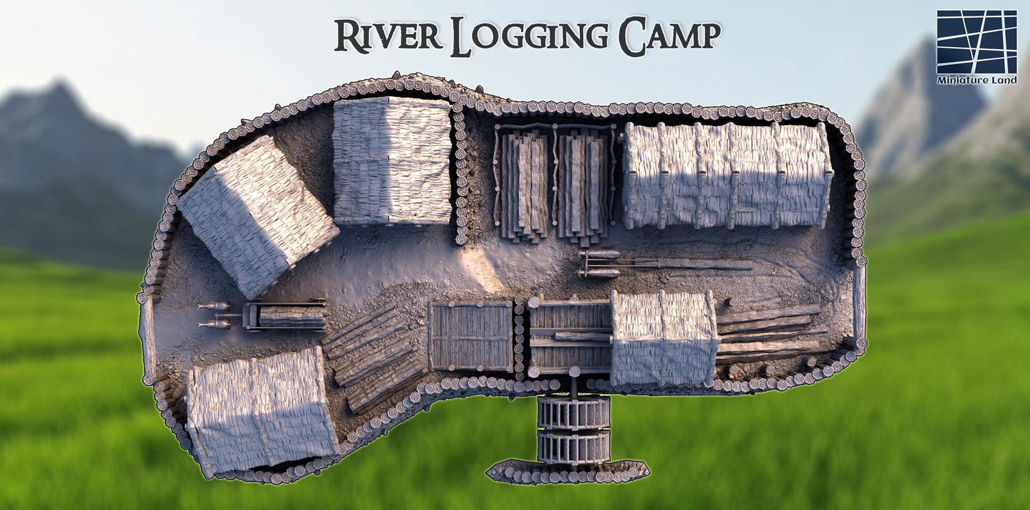 River Logging Camp - Tabletop Terrain - 28 MM, Tabletop 3D Printed Terrain by MiniatureLand, Perfect for Wargaming and RPGs