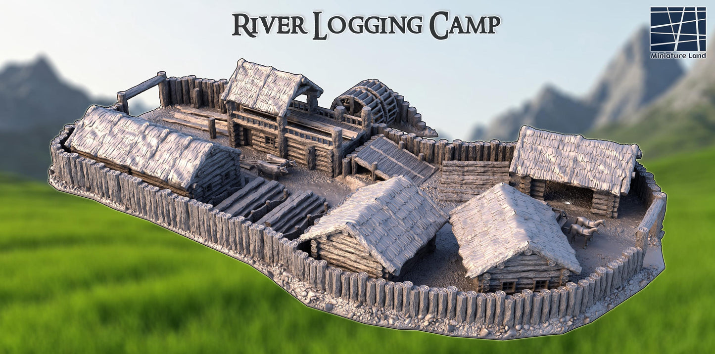 River Logging Camp - Tabletop Terrain - 28 MM, Tabletop 3D Printed Terrain by MiniatureLand, Perfect for Wargaming and RPGs