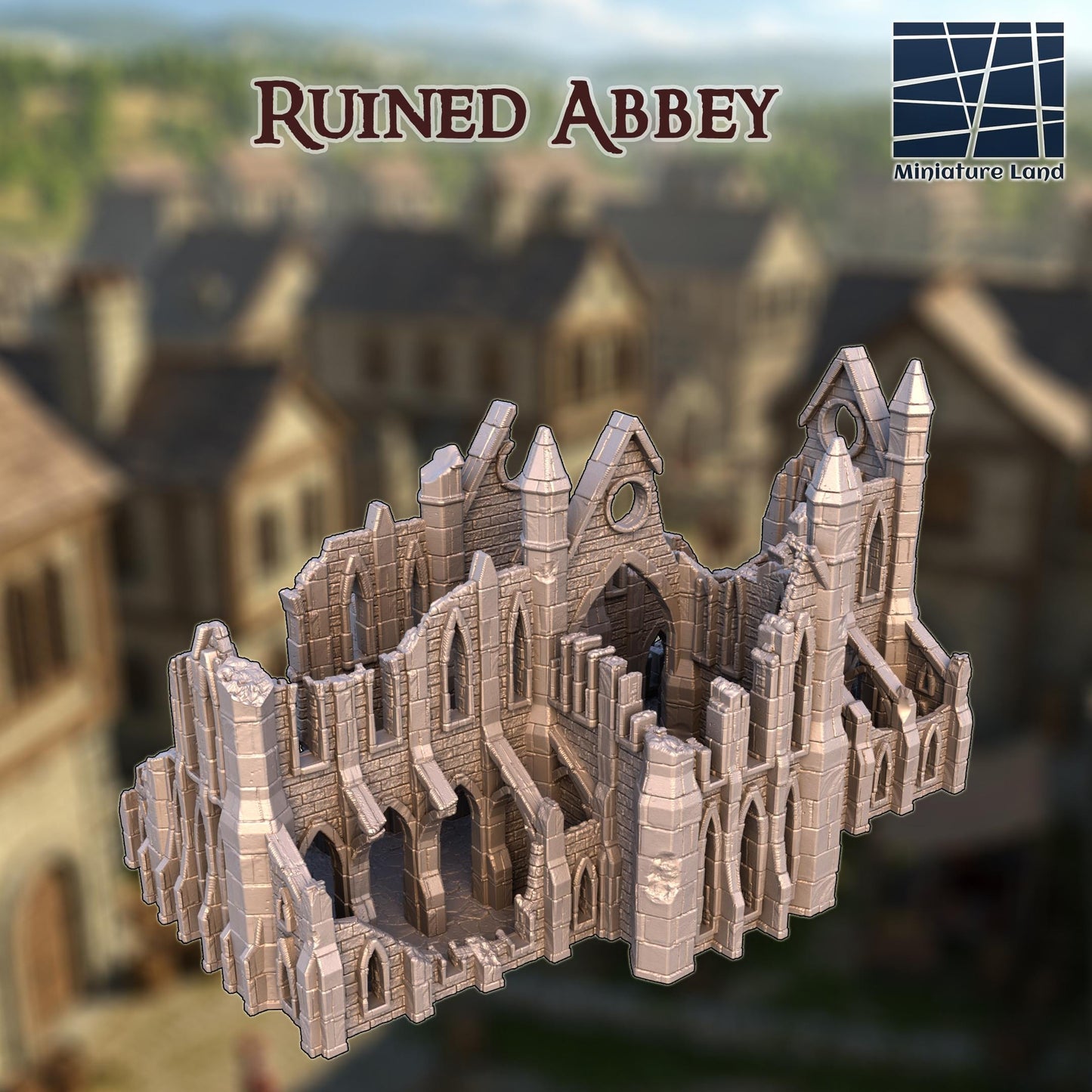 Ruined Abbey - Tabletop Terrain - 28 MM, Tabletop 3D Printed Terrain by MiniatureLand, Perfect for Wargaming and RPGs