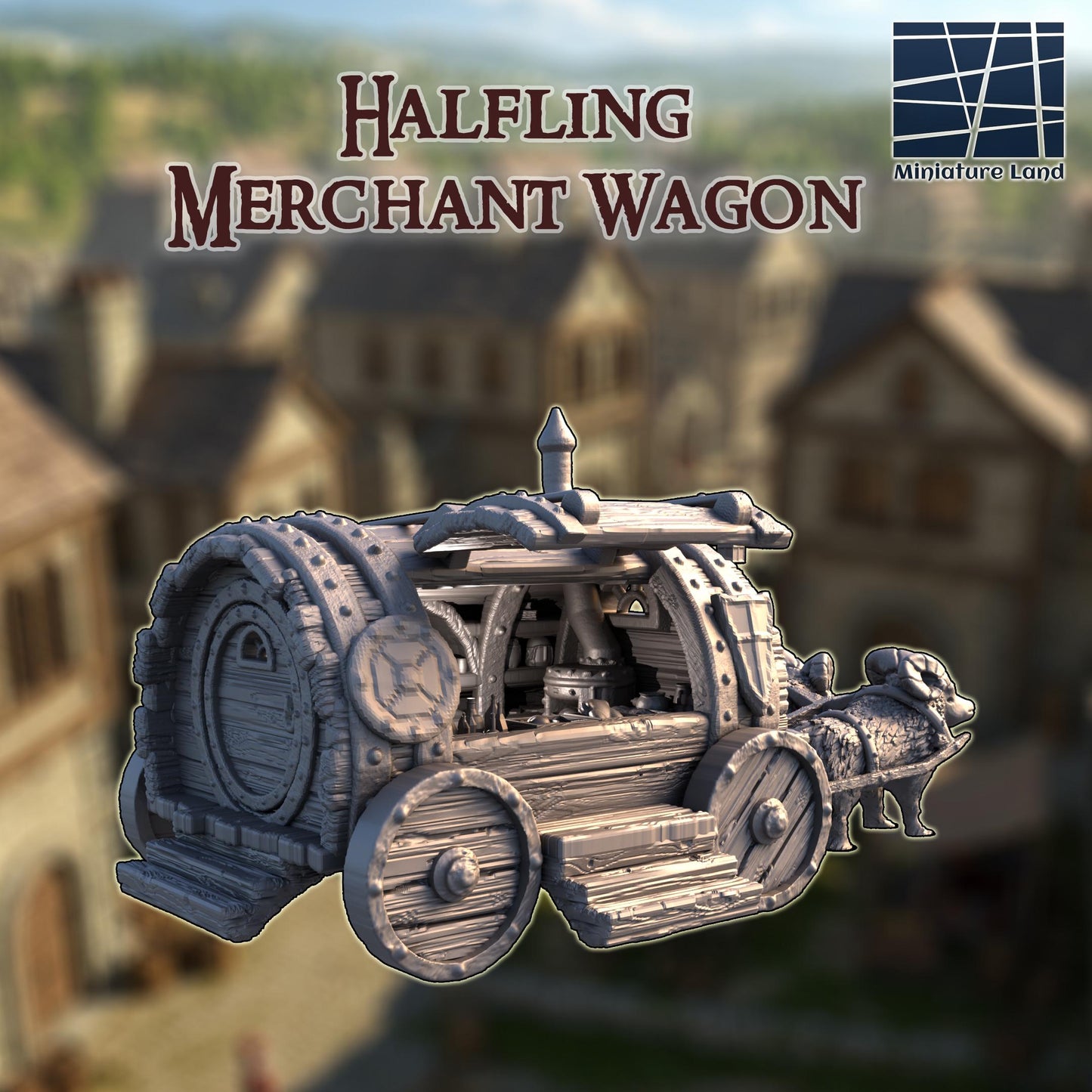 Halfling Merchant Wagon - Tabletop Terrain - 28 MM, Tabletop 3D Printed Terrain by MiniatureLand, Perfect for Wargaming and RPGs