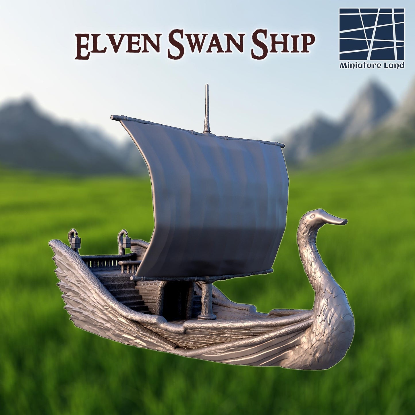 Elven Swan Ship - Tabletop Terrain - 28 MM, Tabletop 3D Printed Terrain by MiniatureLand, Perfect for Wargaming and RPGs