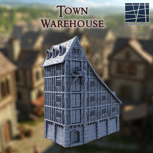 Medieval Town Warehouse - Tabletop Terrain - 28 MM, Tabletop 3D Printed Terrain by MiniatureLand, Perfect for Wargaming and RPGs
