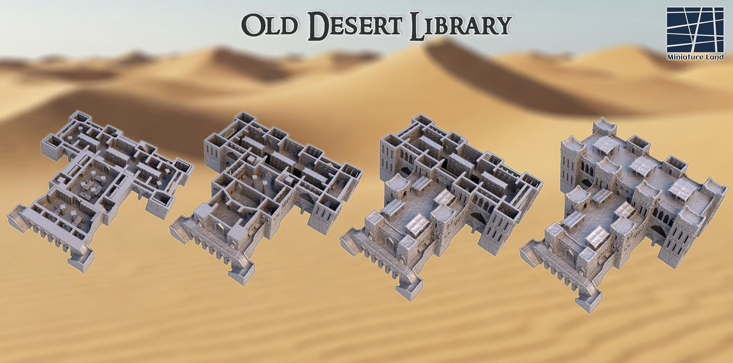 Old Desert Library - Tabletop Terrain - 28 MM Tabletop 3D Printed Terrain by MiniatureLand, Perfect for Wargaming and RPGs