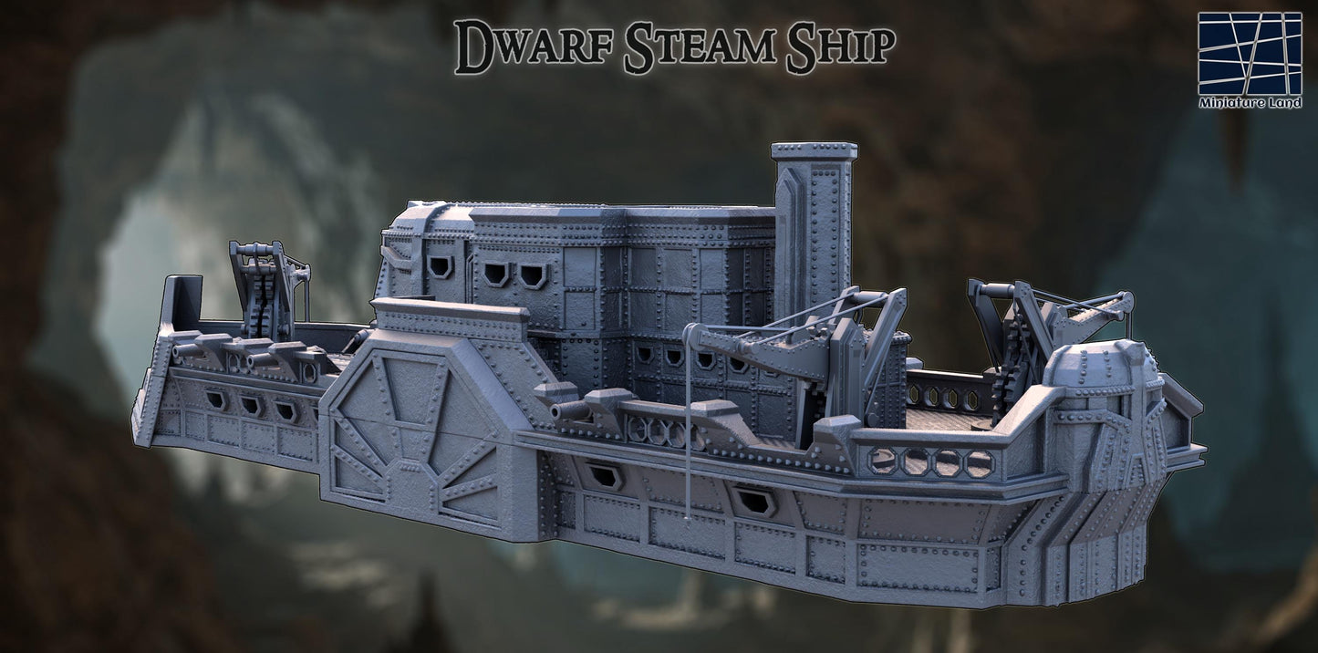 Dwarf Steam Ship - Tabletop Terrain - 28 MM, Tabletop 3D Printed Terrain by MiniatureLand, Perfect for Wargaming and RPGs