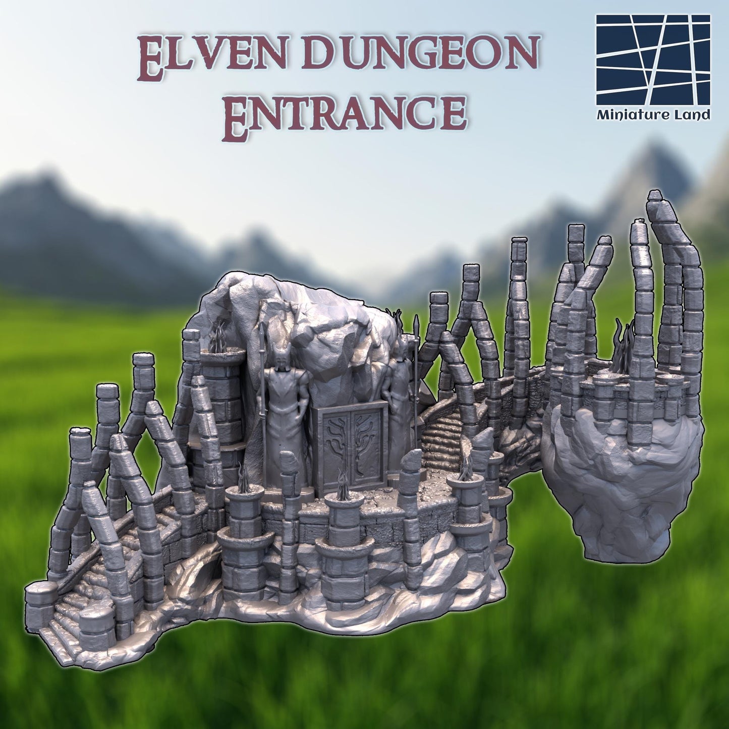 Elven Dungeon Entrance - Tabletop Terrain - 28 MM, Tabletop 3D Printed Terrain by MiniatureLand, Perfect for Wargaming and RPGs