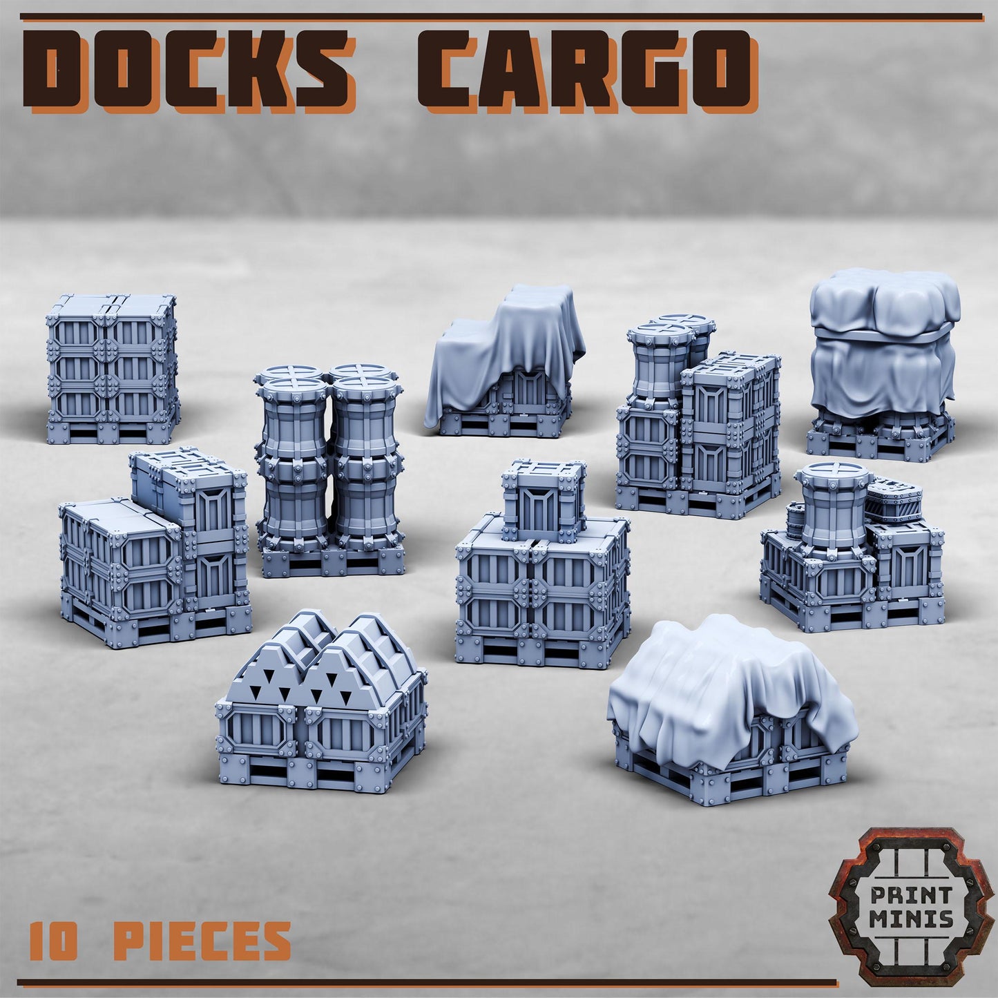 Docks Cargo Set x10 - Sci-Fi Space Industrial Terrain by Print Minis