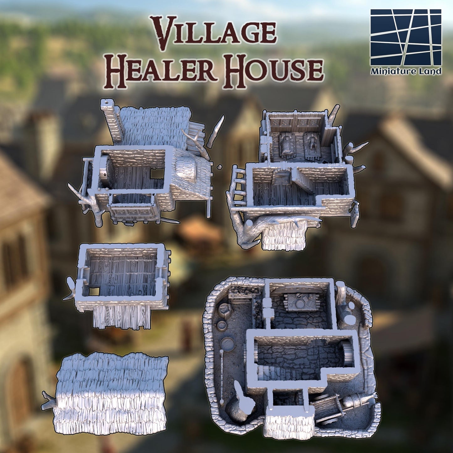 Village Healer House - Tabletop Terrain - 28 MM, Tabletop 3D Printed Terrain by MiniatureLand, Perfect for Wargaming and RPGs