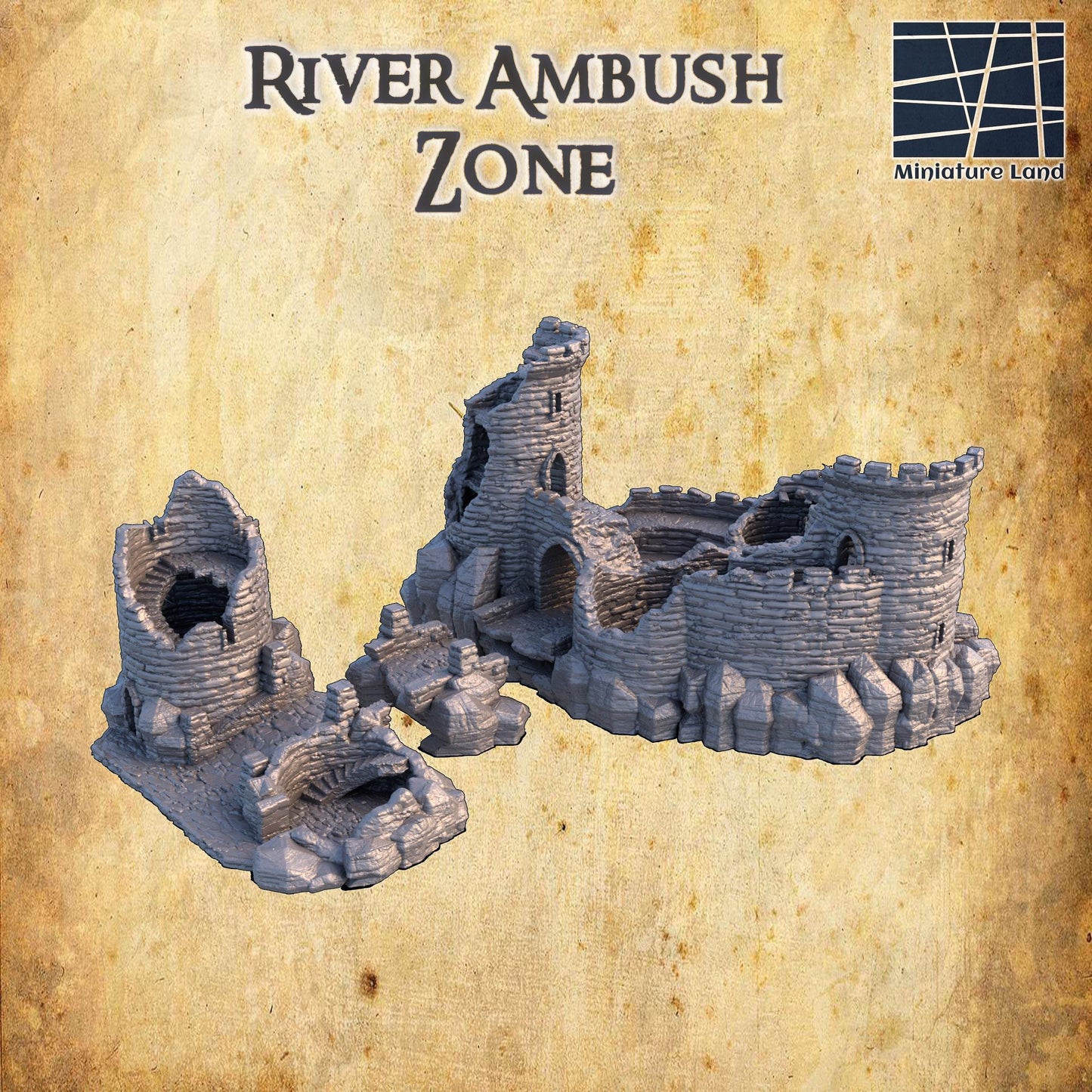 River Ambush Zone - Tabletop Terrain - 28 MM, Tabletop 3D Printed Terrain by MiniatureLand, Perfect for Wargaming and RPGs