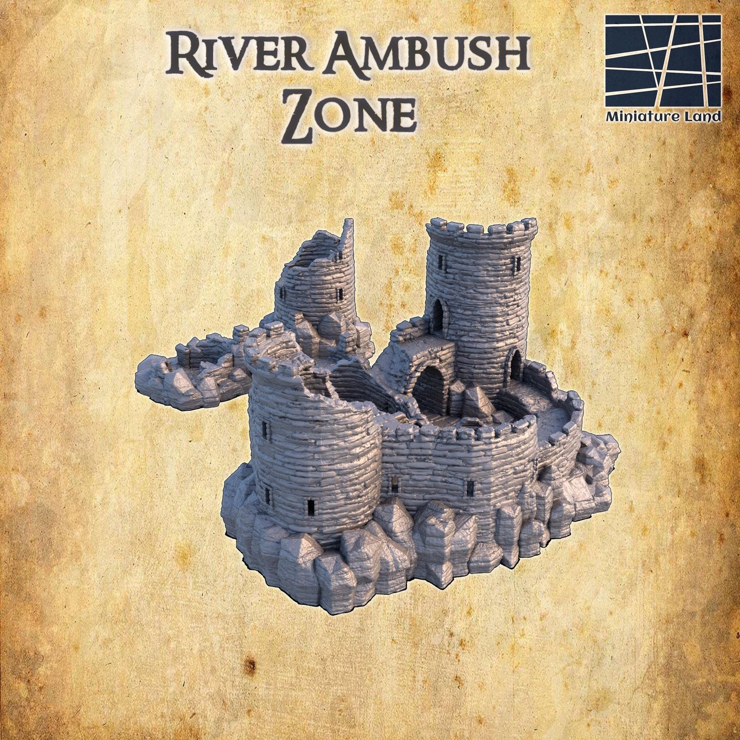 River Ambush Zone - Tabletop Terrain - 28 MM, Tabletop 3D Printed Terrain by MiniatureLand, Perfect for Wargaming and RPGs