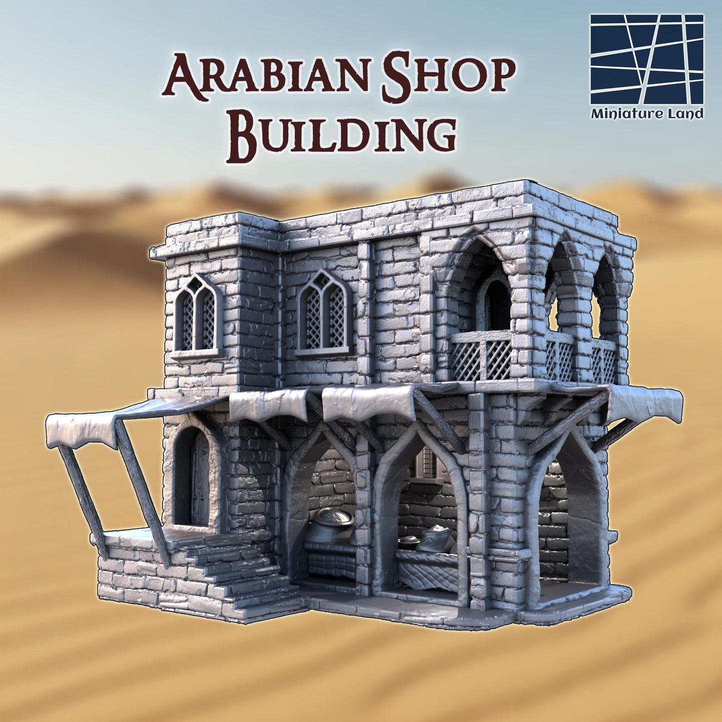 Arabian Shop Building - Tabletop Terrain - 28 MM Tabletop 3D Printed Terrain by MiniatureLand, Perfect for Wargaming and RPGs