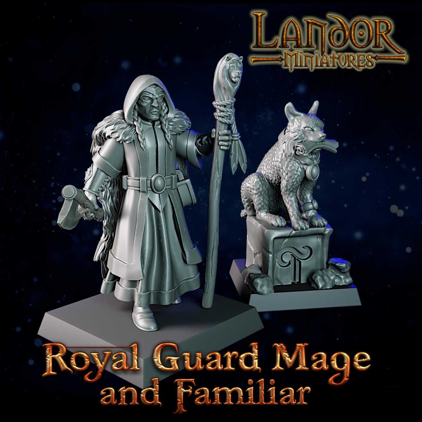 Royal Guard Mage and Familiar, Modular High Elven miniatures by Landor Miniatures! High Elves for Fantasy Wargames
