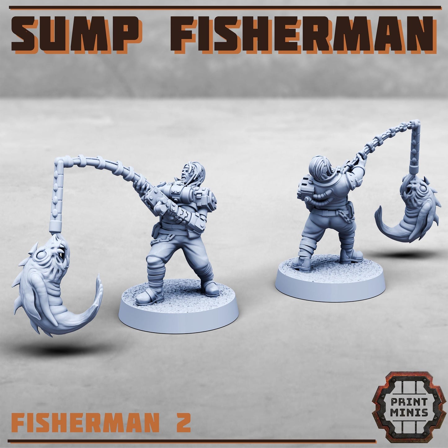 Sump Fisherman w/ Fish School -  Sci-Fi Grimdark Sump Pirate by Print Minis