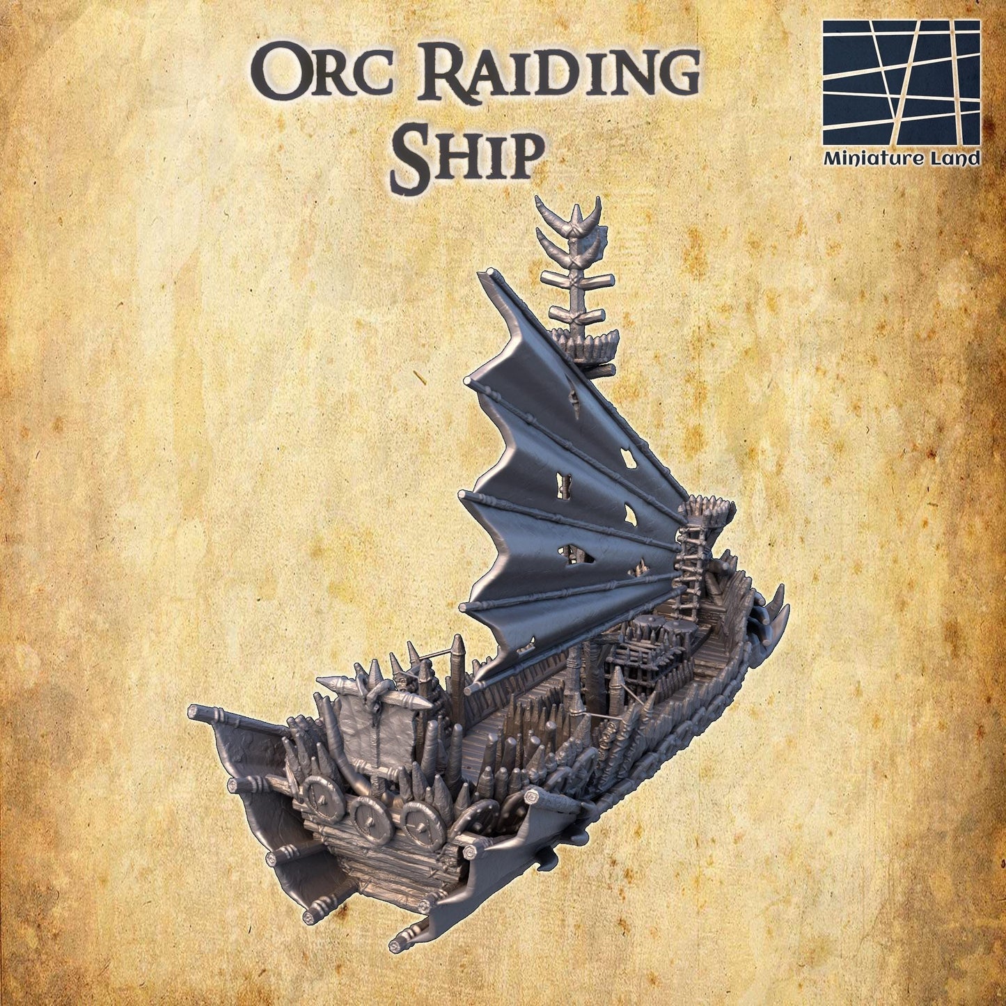Orc Raiding Ship - Tabletop Terrain - 28 MM, Tabletop 3D Printed Terrain by MiniatureLand, Perfect for Wargaming and RPGs