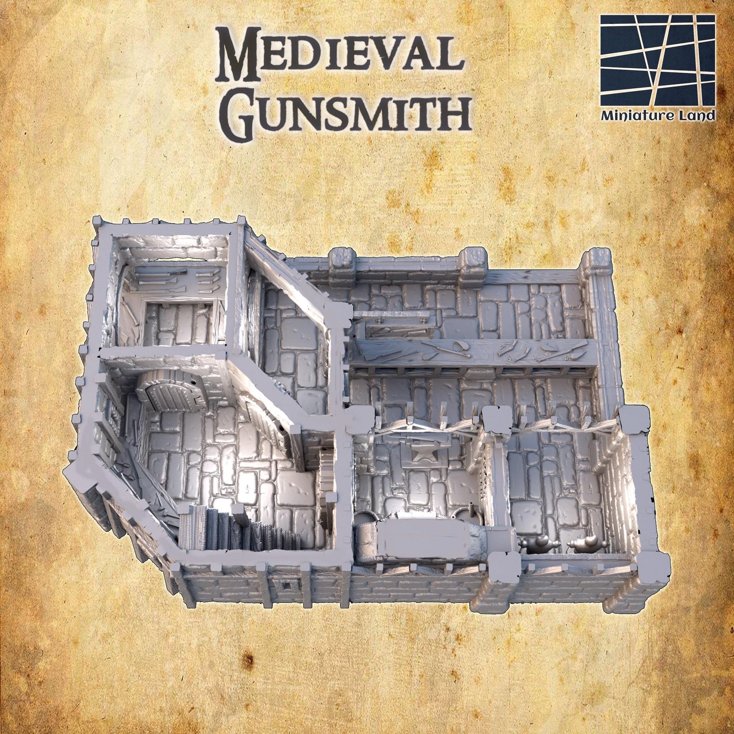 Medieval Gunsmith - Tabletop Terrain - 28 MM, Tabletop 3D Printed Terrain by MiniatureLand, Perfect for Wargaming and RPGs