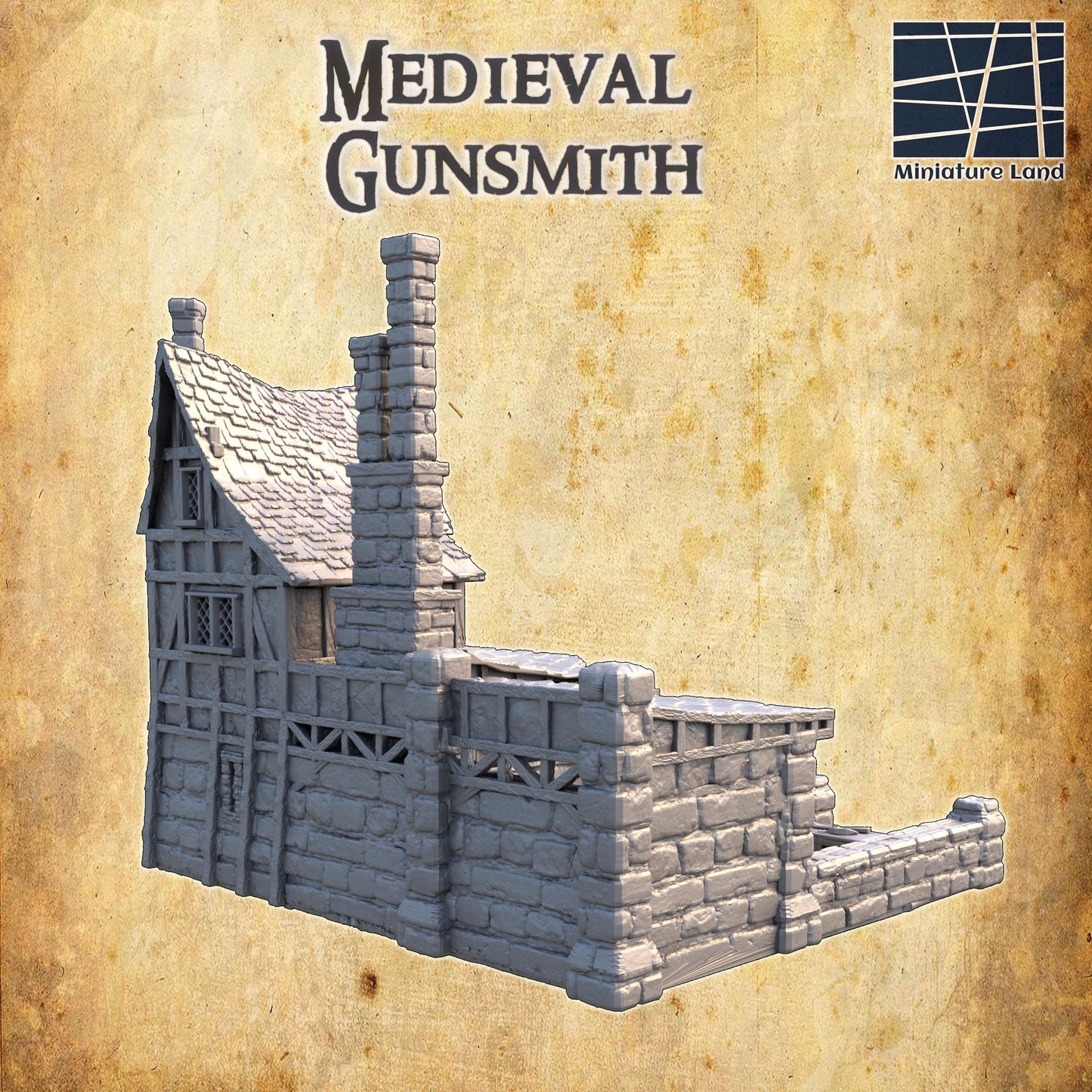 Medieval Gunsmith - Tabletop Terrain - 28 MM, Tabletop 3D Printed Terrain by MiniatureLand, Perfect for Wargaming and RPGs
