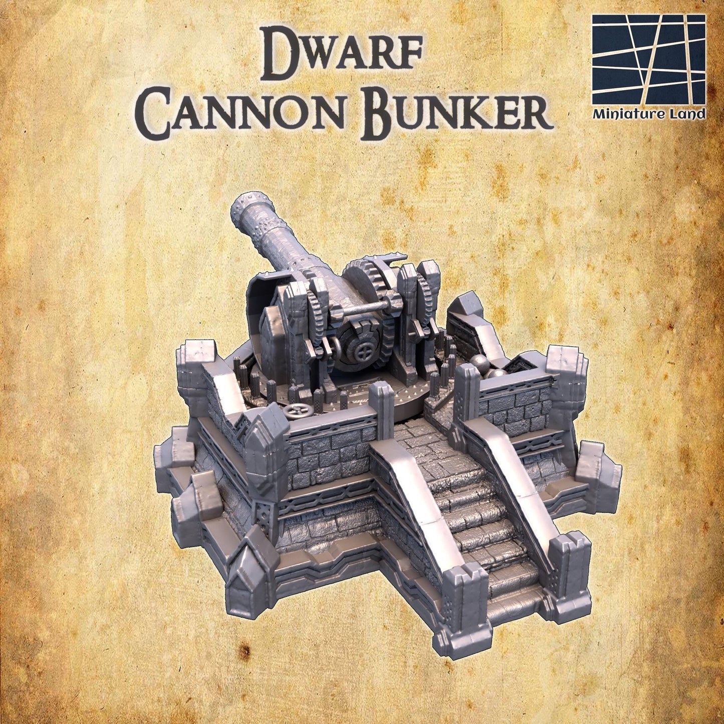 Dwarf Cannon Bunker - Tabletop Terrain - 28 MM, Tabletop 3D Printed Terrain by MiniatureLand, Perfect for Wargaming and RPGs