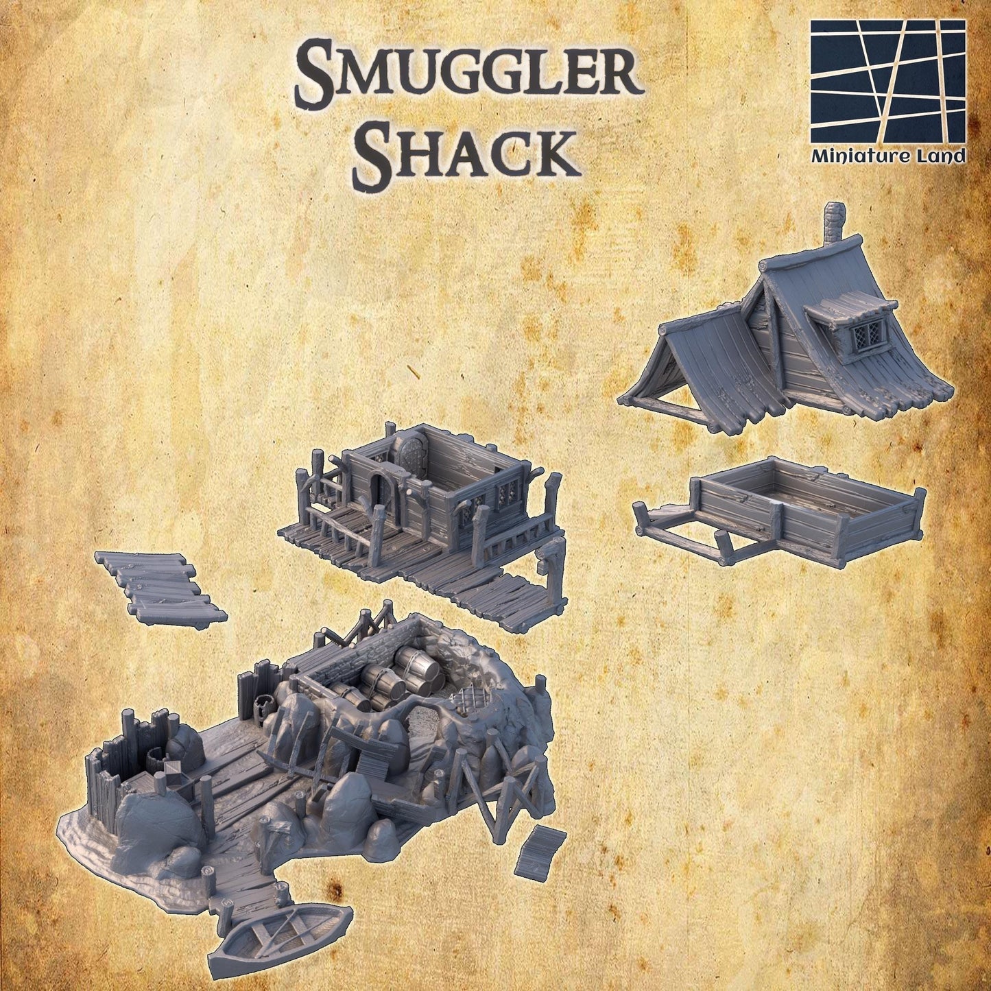 Smuggler Shack - Tabletop Terrain - 28 MM, Tabletop 3D Printed Terrain by MiniatureLand, Perfect for Wargaming and RPGs