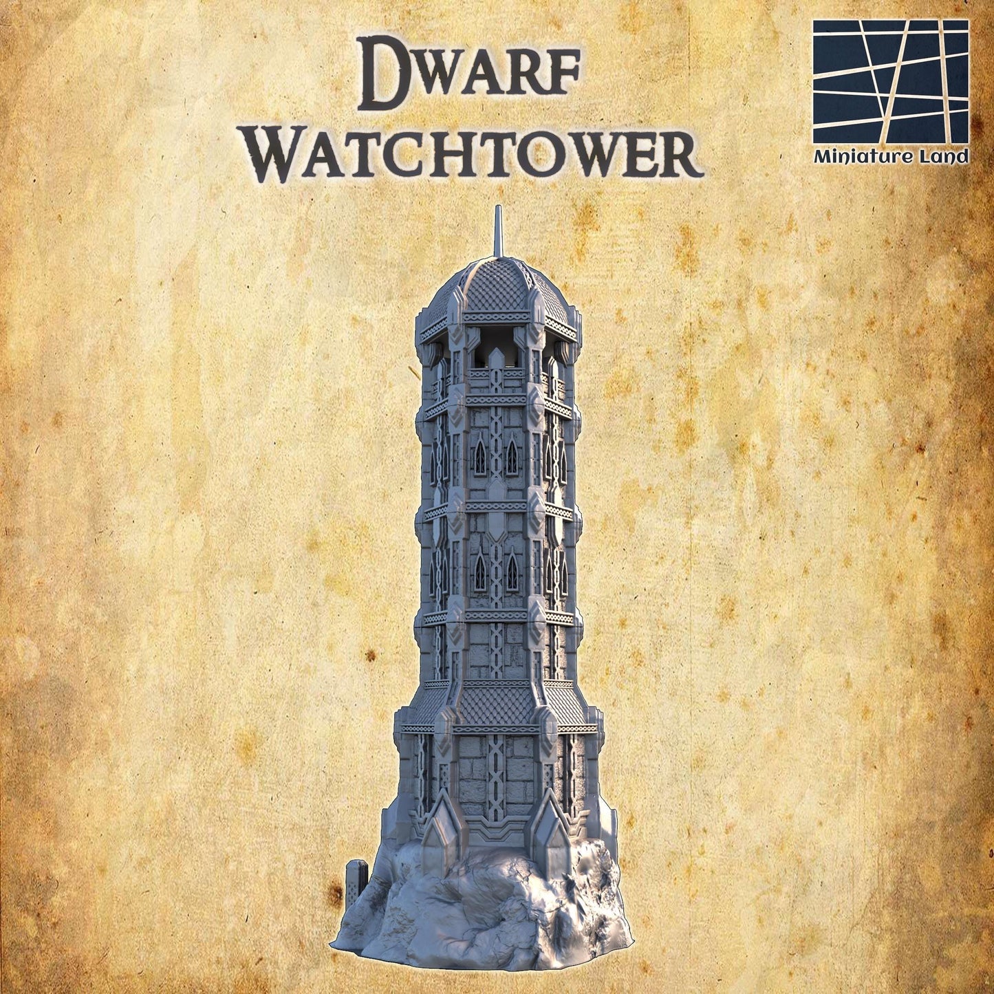 Dwarf Watchtower - Tabletop Terrain - 28 MM, Tabletop 3D Printed Terrain by MiniatureLand, Perfect for Wargaming and RPGs
