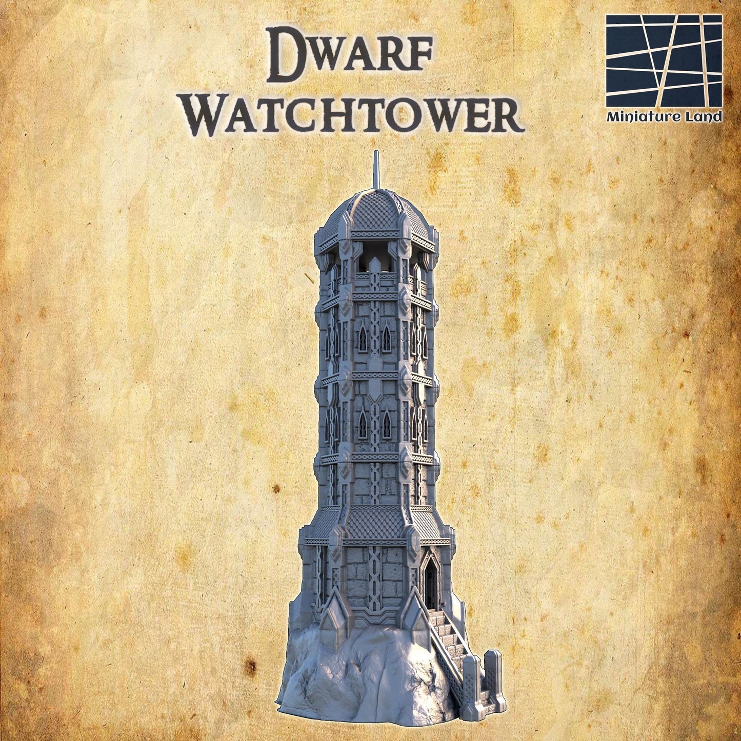 Dwarf Watchtower - Tabletop Terrain - 28 MM, Tabletop 3D Printed Terrain by MiniatureLand, Perfect for Wargaming and RPGs