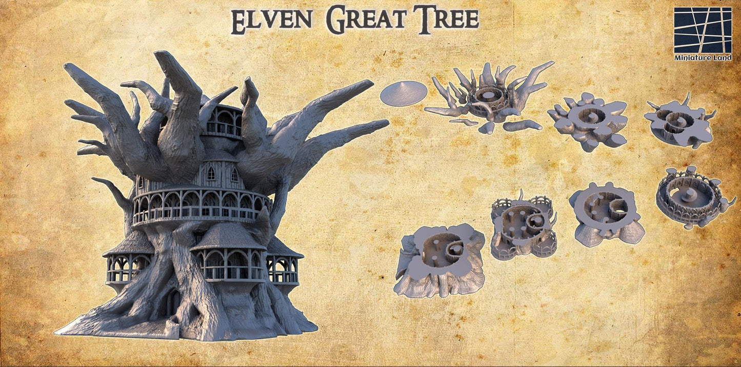Elven Great Tree - Tabletop Terrain - 28 MM, Tabletop 3D Printed Terrain by MiniatureLand, Perfect for Wargaming and RPGs