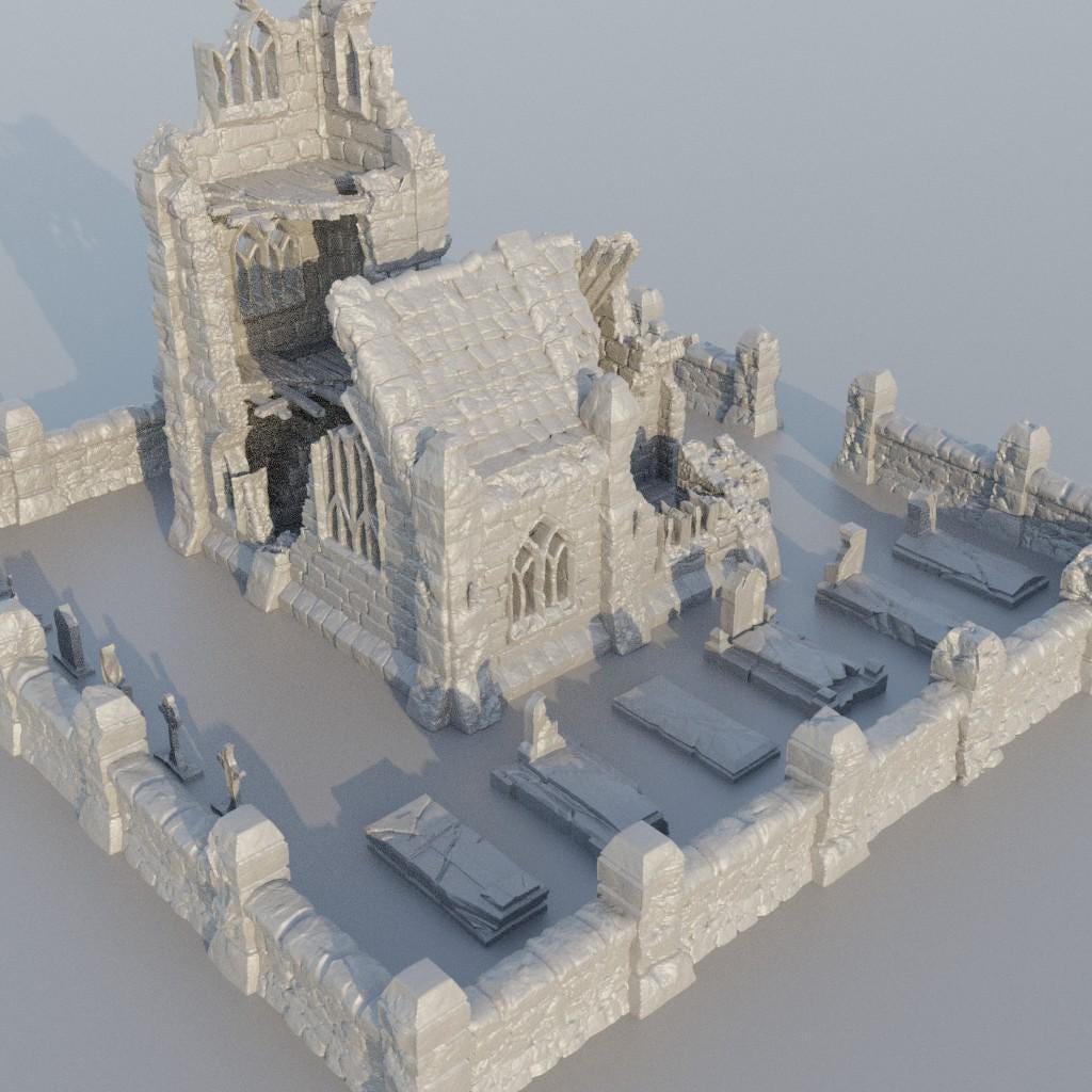 Ruined Small Church - Tabletop Terrain - 28 MM, Tabletop 3D Printed Terrain by MiniatureLand, Perfect for Wargaming and RPGs