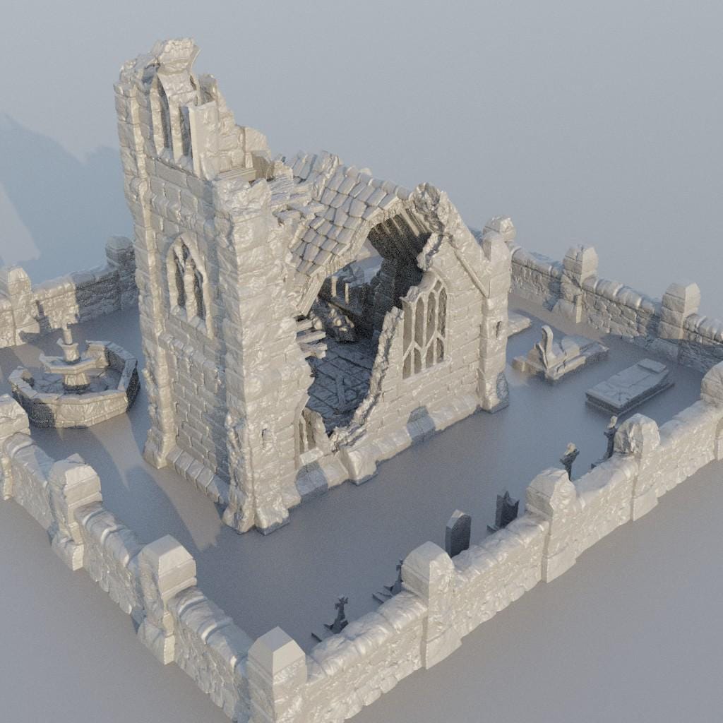 Ruined Small Church - Tabletop Terrain - 28 MM, Tabletop 3D Printed Terrain by MiniatureLand, Perfect for Wargaming and RPGs