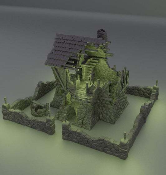 Ruined FarmHouse - Tabletop Terrain - 28 MM, Tabletop 3D Printed Terrain by MiniatureLand, Perfect for Wargaming and RPGs