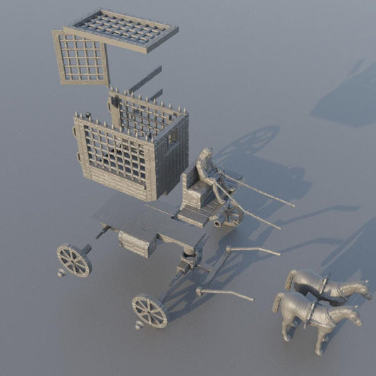 Medieval Prisoner Carriage - Tabletop Terrain - 28 MM, Tabletop 3D Printed Terrain by MiniatureLand, Perfect for Wargaming and RPGs