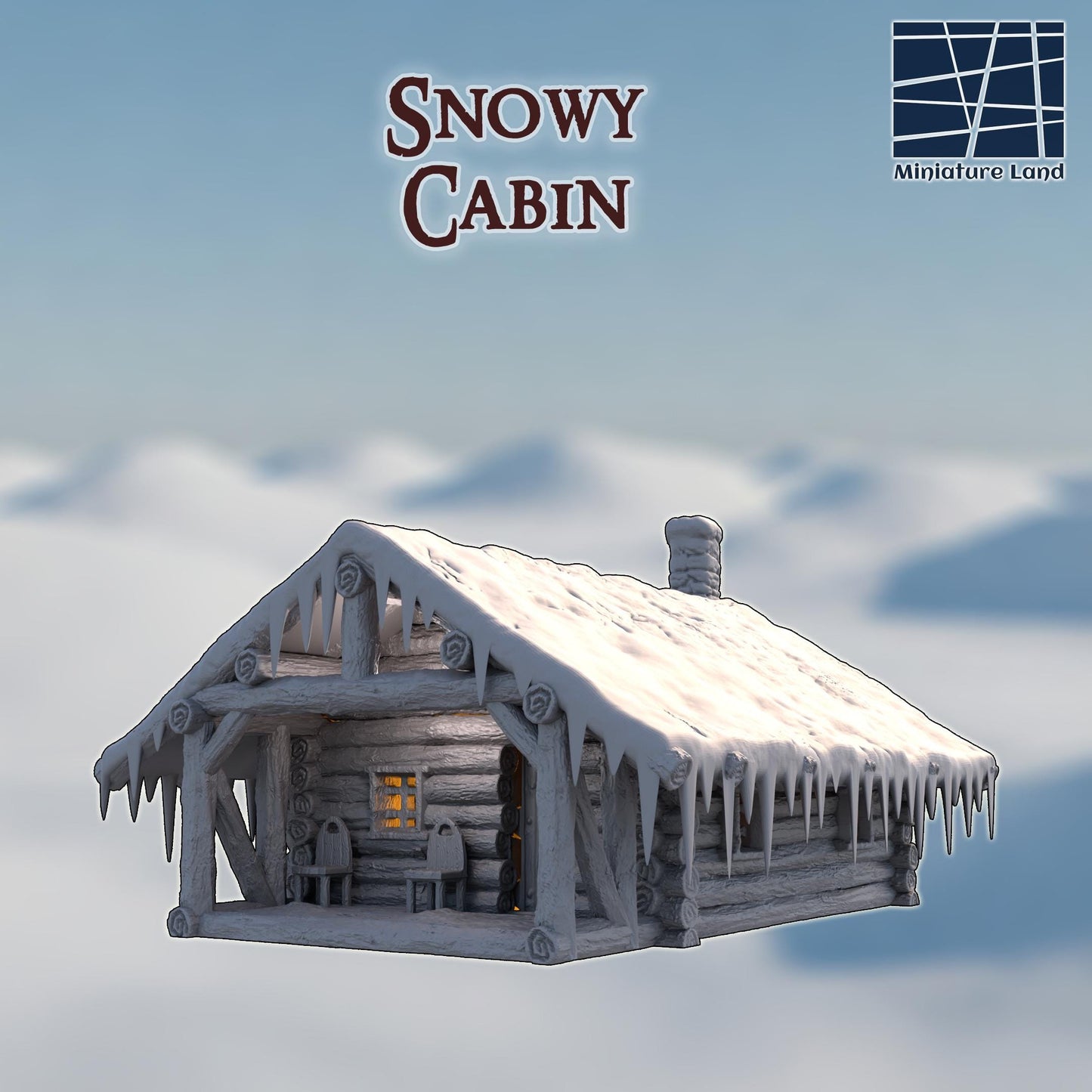 Snowy Cabin - Tabletop Terrain - 28 MM, Tabletop 3D Printed Terrain by MiniatureLand, Perfect for Wargaming and RPGs