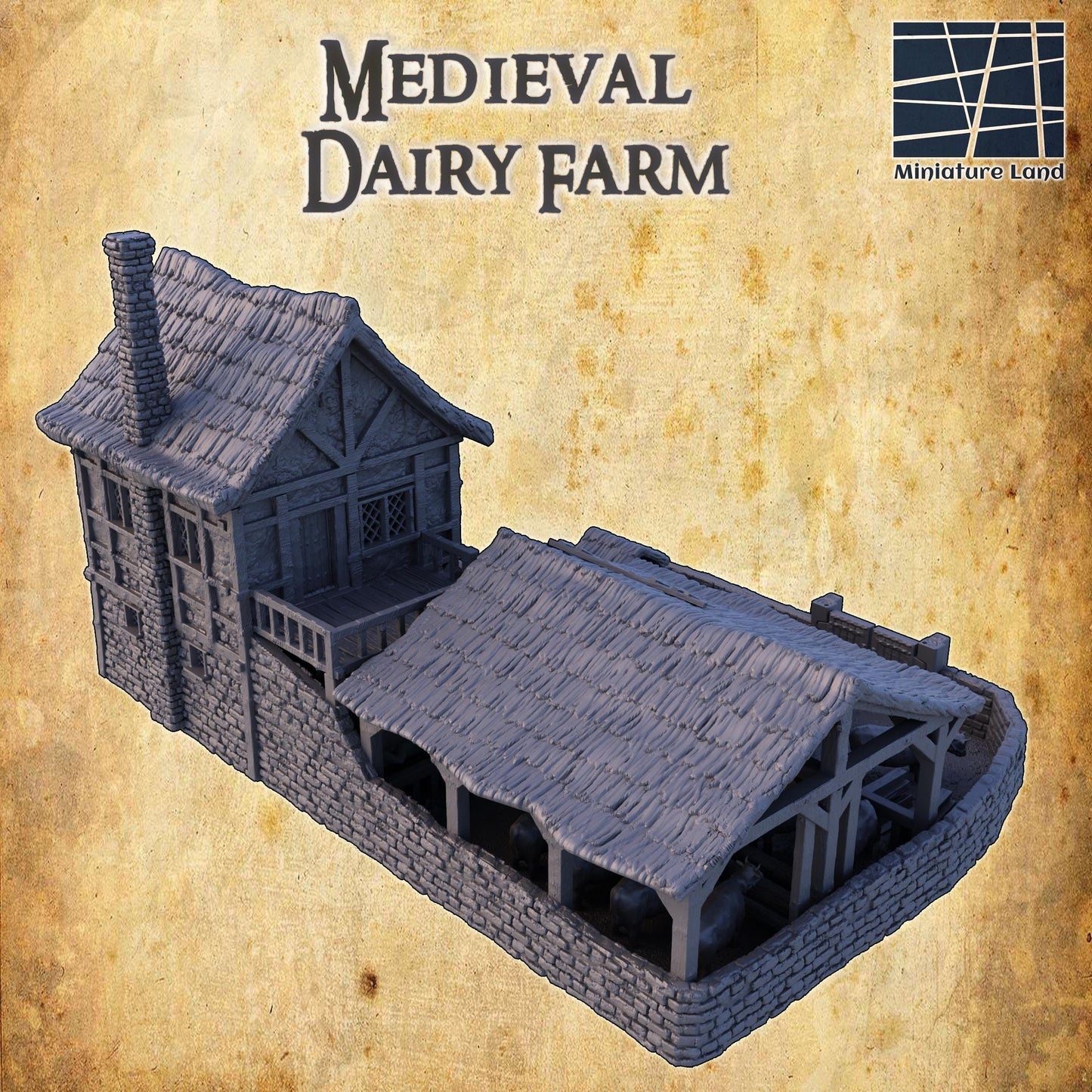 Medieval Dairy Farm- Tabletop Terrain - 28 MM, Tabletop 3D Printed Terrain by MiniatureLand, Perfect for Wargaming and RPGs