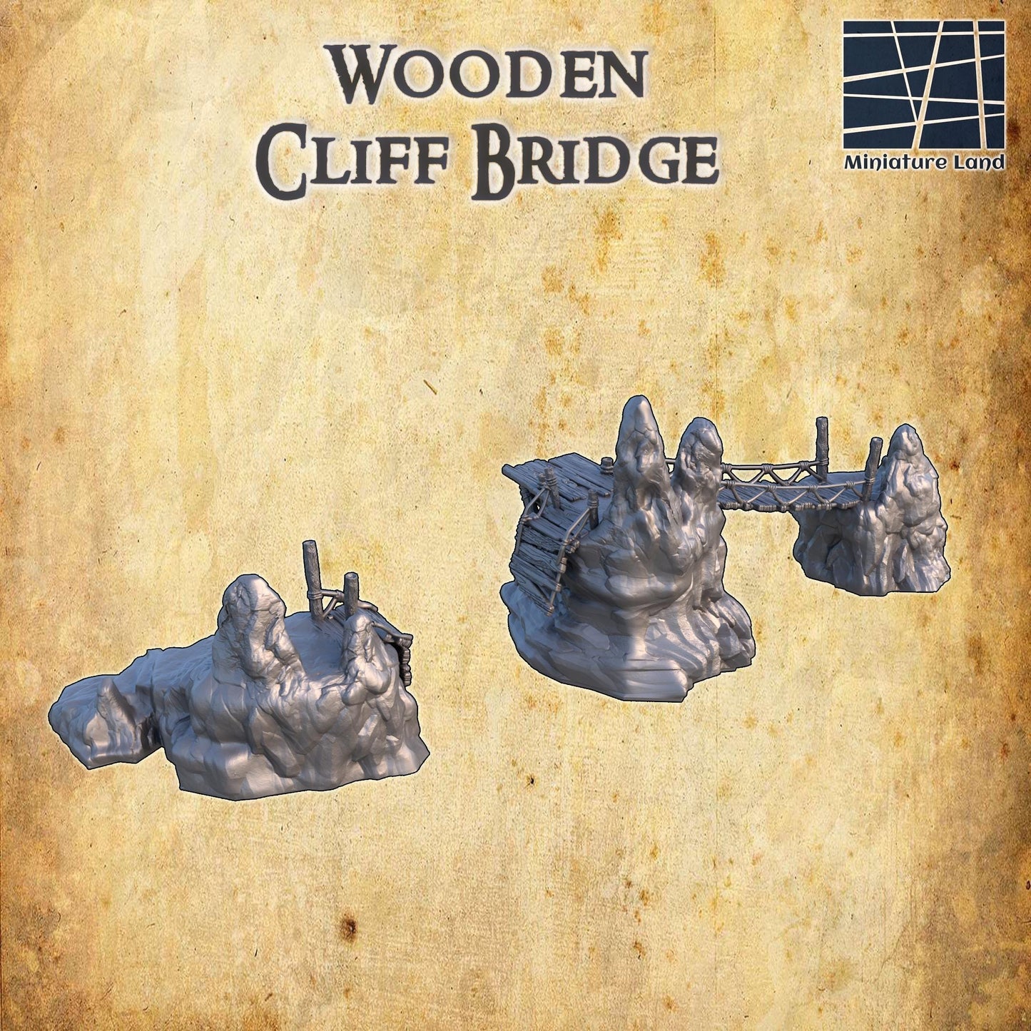 Wooden Cliff Bridge - Tabletop Terrain - 28 MM, Tabletop 3D Printed Terrain by MiniatureLand, Perfect for Wargaming and RPGs