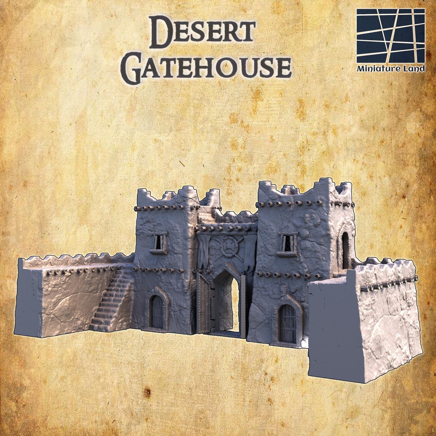 Desert Gate House - Tabletop Terrain - 28 MM 3D Printed Terrain by MiniatureLand, Perfect for Wargaming and RPGs