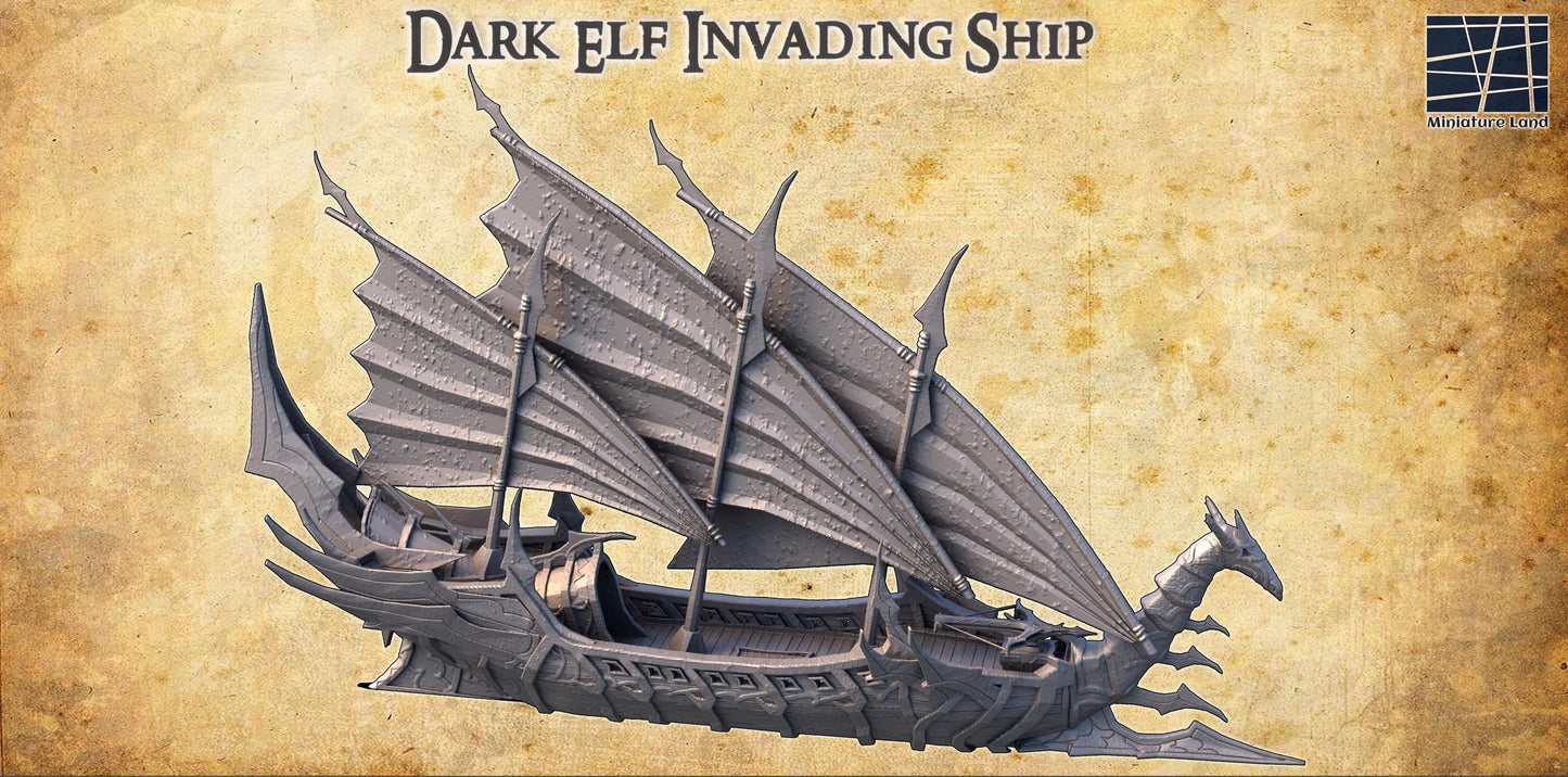 Dark Elf Invading Ship - Tabletop Terrain - 28 MM, Tabletop 3D Printed Terrain by MiniatureLand, Perfect for Wargaming and RPGs