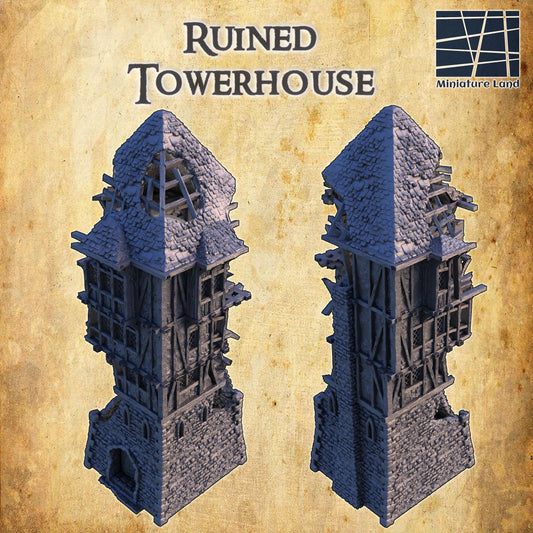 Ruined Tower House - Tabletop Terrain - 28 MM, Tabletop 3D Printed Terrain by MiniatureLand, Perfect for Wargaming and RPGs
