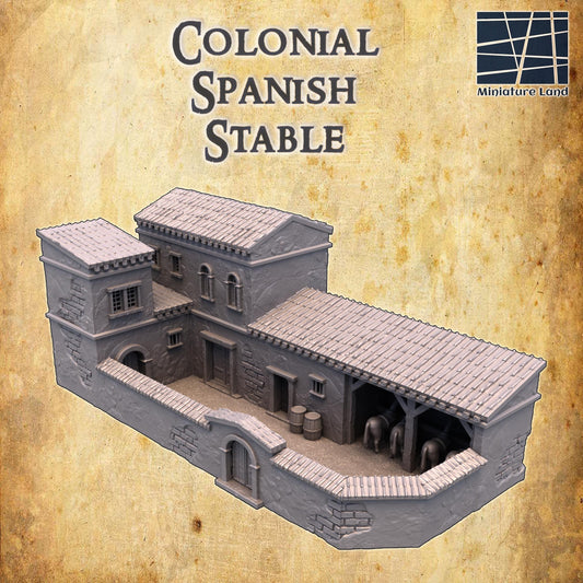 Colonial Spanish Stable - Tabletop Terrain - 28 MM, Tabletop 3D Printed Terrain by MiniatureLand, Perfect for Wargaming and RPGs