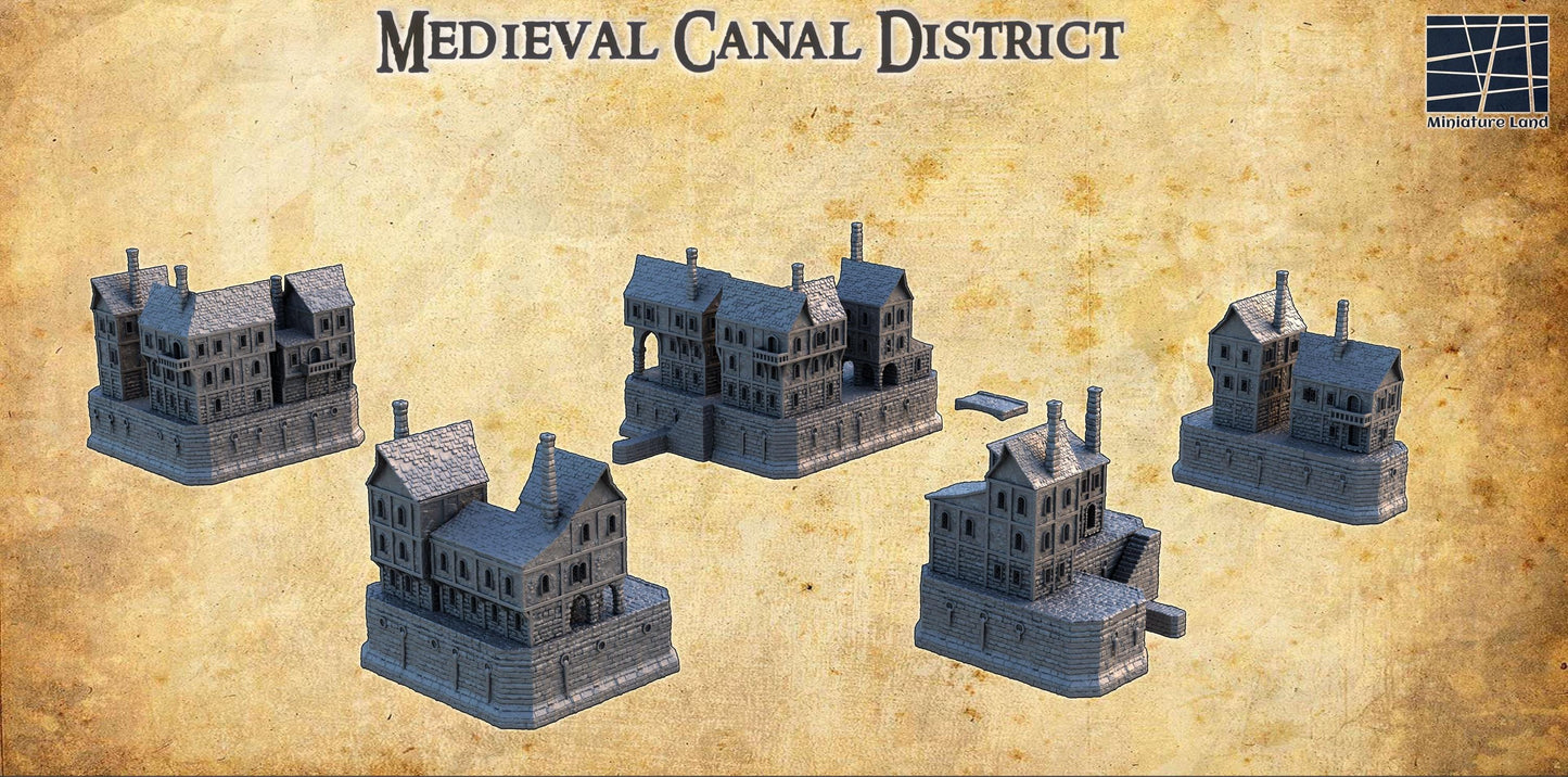 Medieval Canal District - Tabletop Terrain - 28 MM, Tabletop 3D Printed Terrain by MiniatureLand, Perfect for Wargaming and RPGs