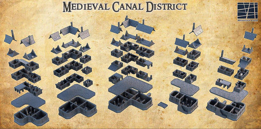 Medieval Canal District - Tabletop Terrain - 28 MM, Tabletop 3D Printed Terrain by MiniatureLand, Perfect for Wargaming and RPGs