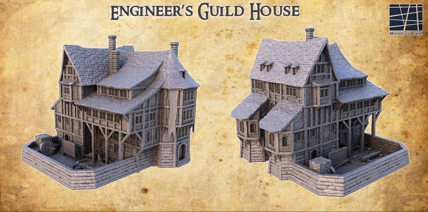 Engineer Guild House - Tabletop Terrain - 28 MM, Tabletop 3D Printed Terrain by MiniatureLand, Perfect for Wargaming and RPGs