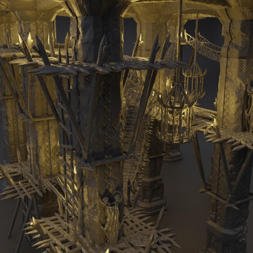 Goblin Infested Dwarf Pillars - Tabletop Terrain - 28 MM, Tabletop 3D Printed Terrain by MiniatureLand, Perfect for Wargaming and RPGs