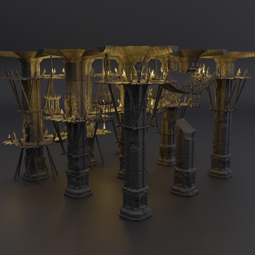 Goblin Infested Dwarf Pillars - Tabletop Terrain - 28 MM, Tabletop 3D Printed Terrain by MiniatureLand, Perfect for Wargaming and RPGs