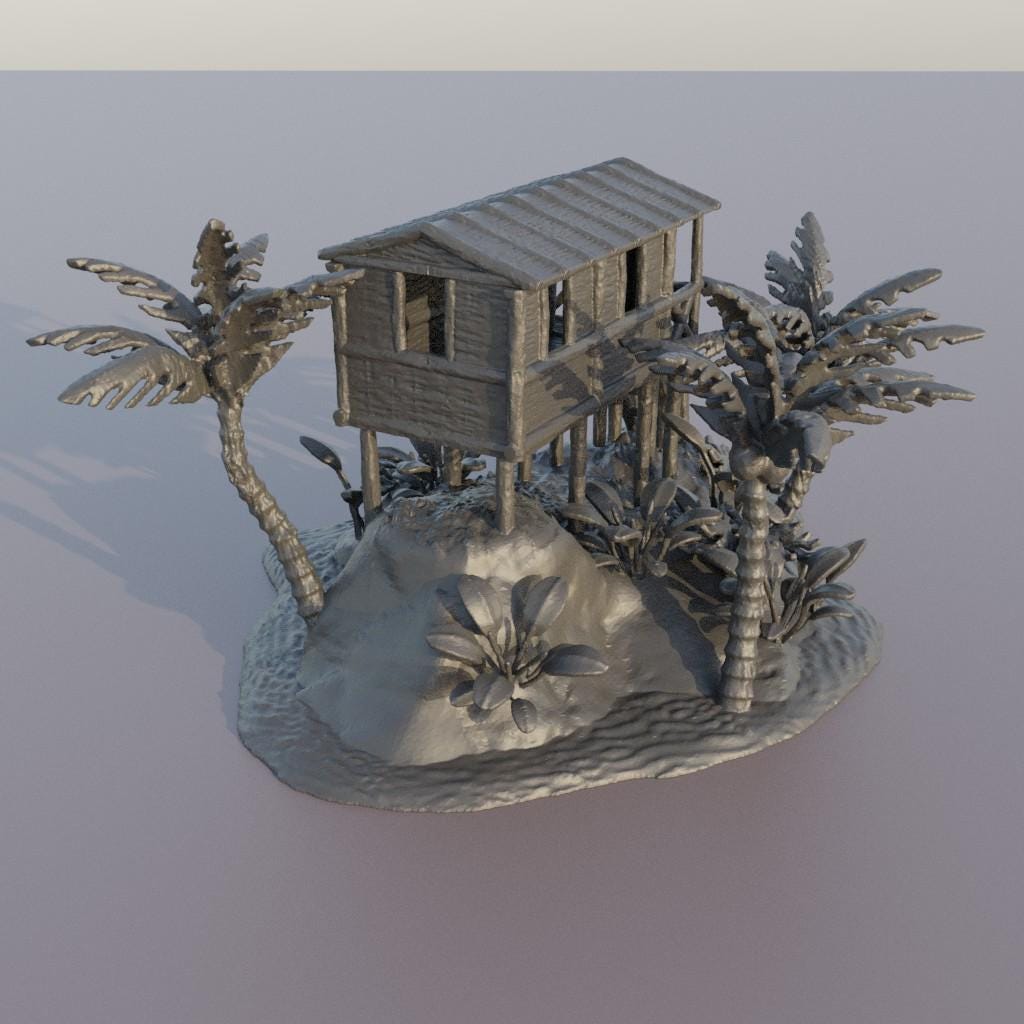 Small Island Hut - Tabletop Terrain - 28 MM Tabletop 3D Printed Terrain by MiniatureLand, Perfect for Wargaming and RPGs