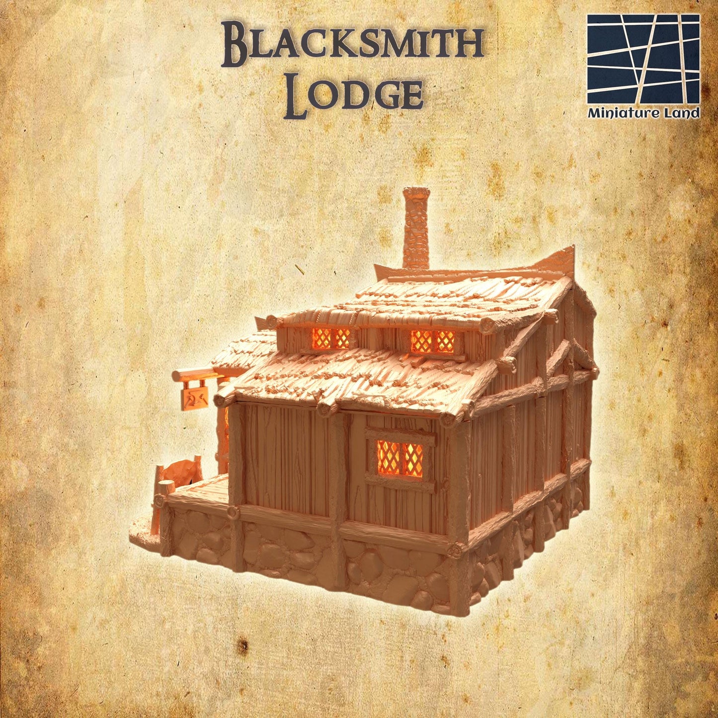 Blacksmith Lodge - Tabletop Terrain - 28 MM, Tabletop 3D Printed Terrain by MiniatureLand, Perfect for Wargaming and RPGs